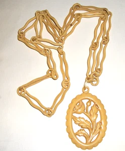 SCHÖNER Vintage Deko 30er Jahre ZELLULOID DURCHBOHRT FLORAL ANHÄNGER KETTE GLIEDER HALSKETTE - Bild 1 von 4