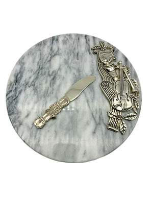 Tábua de charcutaria Godinger tom prata e mármore queijo 10” redonda com faca - Imagem 1 de 4