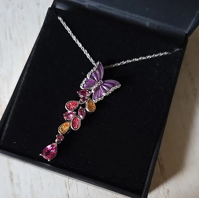Collar Colgante Mariposa Kay Jewelers Plata de Ley Rosa Naranja Topacio Esmalte Foto 1 de 4