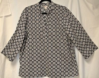 White Stag Cotton Peasant Tunic Top Mandarin Sequin Neck-Blk,Wht,Gray Daisies-20 - Image 1 of 4