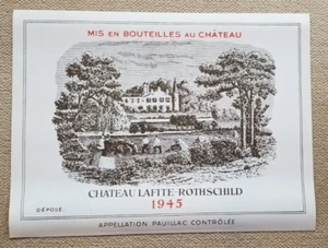 Vintage 1971 Werbe-Weinplakat Chateau Lafite-Rothschilds 1945 Flaschenetikett - Bild 1 von 5
