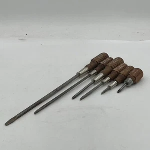 Lot 6 VTG Irwin Wood Handle Screwdrivers Model 800 10" 8-3/16" 6" MADE IN USA - Picture 1 of 5