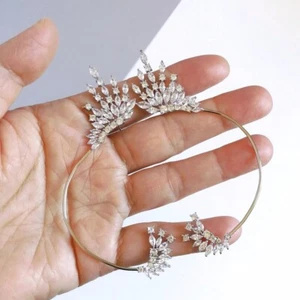 DOUBLE SIDE Silver Marquise Cut CZ Cluster Earrings Ear Cuff Crawler Climber - Picture 1 of 6
