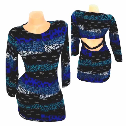 UNDERCOVER Abito grande Victorias Secret leopardato schiena aperta manica 3 4 nero nuovo con etichetta