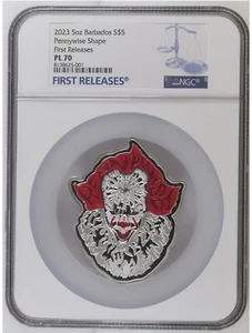 Pennywise 2023 Barbados 5oz Silver Proof Like Coin S$5 NGC PL 70 First Releases - Picture 1 of 3