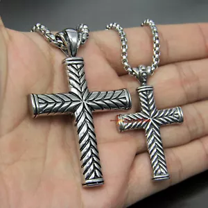 Collana Ciondolo Croce Grano Religiosa Uomo Retro Argento Acciaio Inox - Foto 1 di 27
