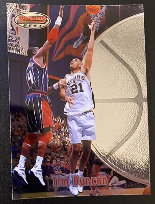 1997-98 Bowman's Best Tim Duncan #106 ROOKIE Guarded By Hakeem - Sharp And Clean - Image 1 of 2