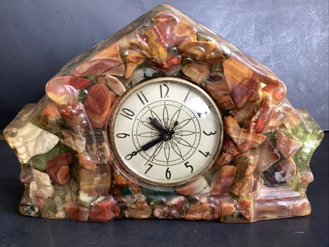 Vintage MCM Lanshire Vomit Resin Clock Stones Agate, Minerals, glass Electric Cover
