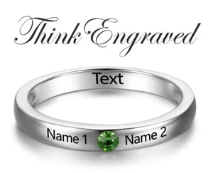 Personalized 2 Engraved Names 1 Birthstone Mothers Ring Love United - Picture 1 of 5