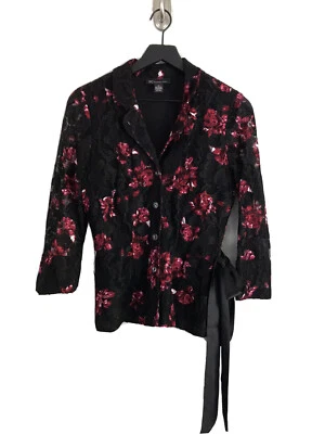 Chaqueta Blazer INC International Concepts Floral Rojo Negro Encaje Mujer’s Talla M Foto 1 de 4
