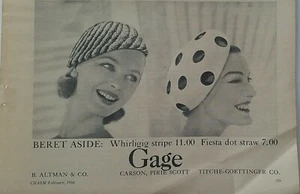 1956 women's Gage beret style polka dot hat vintage fashion ad - Imagen 1 de 1