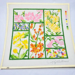 Reflections 551 Bright Colored Floral Window Pane Handpainted Needlepoint Canvas - Picture 1 of 10