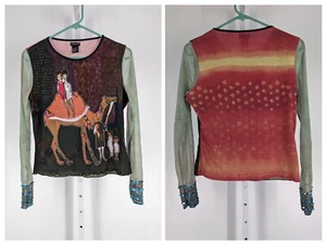 Camisa de colección años 90 Y2K Jane Doe colección Boho Rave malla multicapa arte collage - Imagen 1 de 6