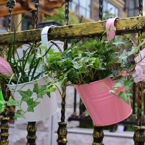 5 Pcs Hanging Flower Buckets Balcony Garden Planters Metal Pots Colorful - Picture 1 of 11