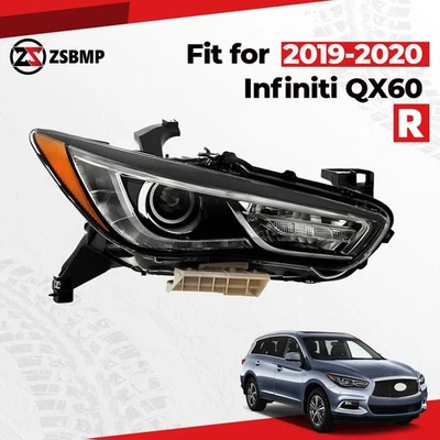 For 2019-2020 Infiniti QX60 LED Headlight Chrome Low Beam Projector Passenger RH Foto 1 de 4