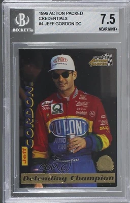 1996 Action Packed Credentials Defending Champion Jeff Gordon #4 BGS 7.5 HOF - Image 1 of 2