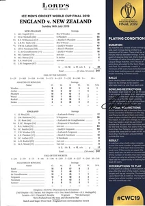 Cricket-Jofra Archer Signed 2019 World Cup Final Scorecard-England v New Zealand - Picture 1 of 1