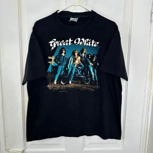 Vintage 90s Great White Band T Shirt Concert Tee Tour Adult XL Brockum Black Vtg - Picture 1 of 8