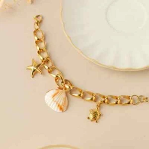 Starfish Shell 304 Stainless Steel 14k Gold Plated Multi Charms Jewelry Bracelet - Picture 1 of 7