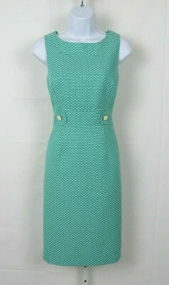 VESTIDO BAINHA CHELSEA ROSA TAMANHO 2 TEXTURIZADO BRANCO AZUL-PETRÓLEO ANOS 1990 VINTAGE NOVO SEM ETIQUETAS NUNCA USADO  - Imagem 1 de 4