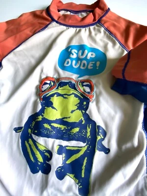 GYMBOREE Long Sleeved Frog Graphic Print Rash Guard T-shirt UV Tee Boy's 10 - Imagem 1 de 4