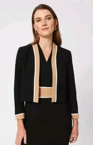 New Hobbs Fatima Short Bolero Suit Jacket Black Camel Size 12 £169 - Picture 1 of 10