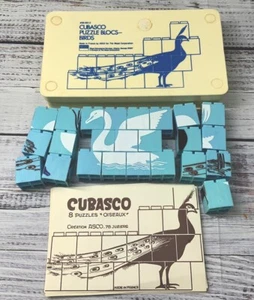 VINTAGE Cubasco Blocs pädagogisches 8 Puzzle-Spiel Vögel Met Co hergestellt in Frankreich - Bild 1 von 4