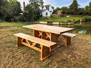 Hand Made Larch Dining Set: Table & Benches - Picture 1 of 4