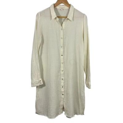 Eileen Fisher Gauzy Button Front Dress Sz S Organic Cotton Long Sleeve GUC - Imagem 1 de 4