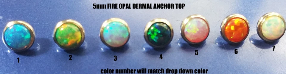 5MM FIRE OPAL STONE MICRO DERMAL ANCHOR TOP 14g  CHOICE OF 7 COLORS - Image 1 of 1