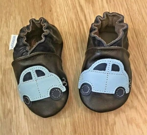 Robeez Baby 0-6 Months Leather Crib Shoes Brown Lavender Slug Bug VW Car NEW! - Picture 1 of 8