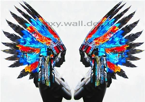 Framed Canvas print American Indian Blue feather Chief Street Art painting - Picture 1 of 4
