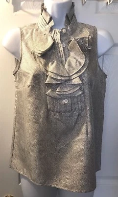 J. Blusa Camisa CREW 100 % Seda Frances Cami Gris Espiga Volantes Talla 0 #26600 Foto 1 de 4