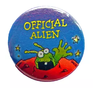 Hallmark BUTTON PIN Halloween Vtg OFFICIAL Green ALIEN Planet Star 90s 1.5' MINI - Picture 1 of 2