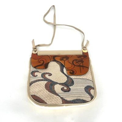 Vtg Patricia Smith Moon Bags Needlepoint Leather Asian Floral Cream Crossbody - Image 1 of 4