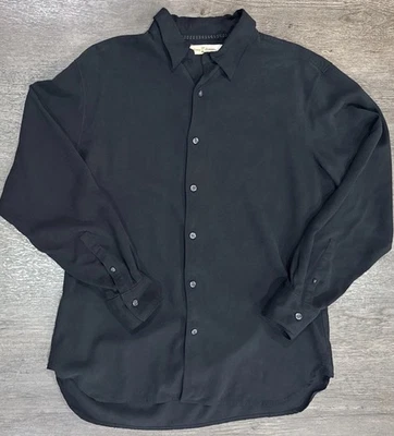 Camisa Tommy Bahama Negra 100% Seda Manga Larga Grande Abotonada Waffle Foto 1 de 4