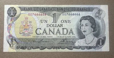 1973 Canada $1 banknote Lawson Bouey Prefix OG 7666666 Almost Solid Number - Image 1 of 2