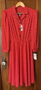 NWT Vintage Red Whirlaway Frocks Midi Dress Cinch Elastic Waist Button V-Line 12 - Picture 1 of 8