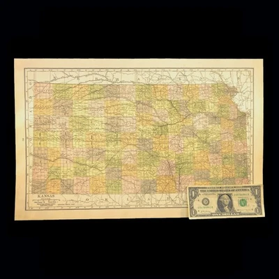 Mapa antigo de KANSAS mapa ferroviário arte de parede linhas ferroviárias elétricas originais - Imagem 1 de 4