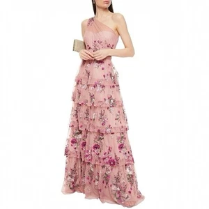 Marchesa Notte Dresses One-shoulder Tiered Embellished Tulle Gown US12 NWT - Picture 1 of 15