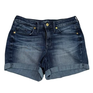 Pantalones Cortos de Jean Mossimo Tiro Alto Midi Azul Denim Puños Lavado Oscuro/Medio Talla 4/27 - Imagen 1 de 6