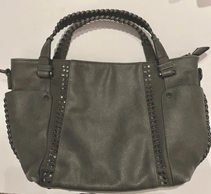 Realer Women's Gray Faux Leather Hobo Bag W/studs, Braided Handles - Picture 1 of 6