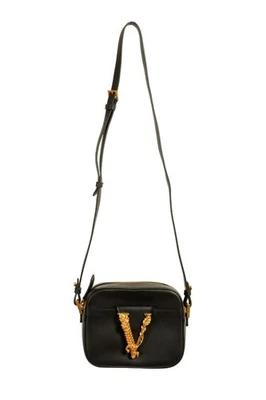 Versace Women's Black Leather Gold V-Logo Small Crossbody Shoulder Bag - Image 1 of 4