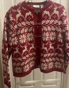 Cárdigan de vacaciones rojo copo de nieve mezcla de seda talla grande Croft and Barrow de colección para mujer - Imagen 1 de 4