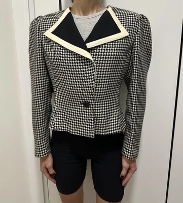 Chaqueta Blazer DDP Vintage Años 90 Louis Feraud Lana A Cuadros Recortada Para Mujer Talla 38 Foto 1 de 4