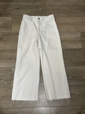Pantalones de mezclilla para mujer MNG Mango Catherine crema cintura alta pierna ancha dobladillo crudo 8 boho Foto 1 de 4