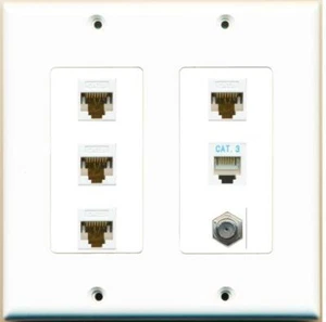 4 Port CAT6 Ethernet Koax Telefon Wandplatte [2 Gang] weiß - Bild 1 von 1