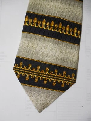 Corbata de seda para hombre BACHRACH beige marrón dorado geométrica 59" x 3 3/4" ITALIA Foto 1 de 2