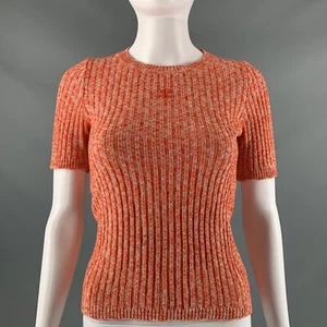 COURREGES TALLA XS Naranja Blanco Acrílico Algodón Canalé Casual Manga Corta Top - Imagen 1 de 9