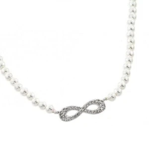 Sterling Silver CZ Stones Infinity Pendant w/ Strands of Pearls Necklace - Picture 1 of 2